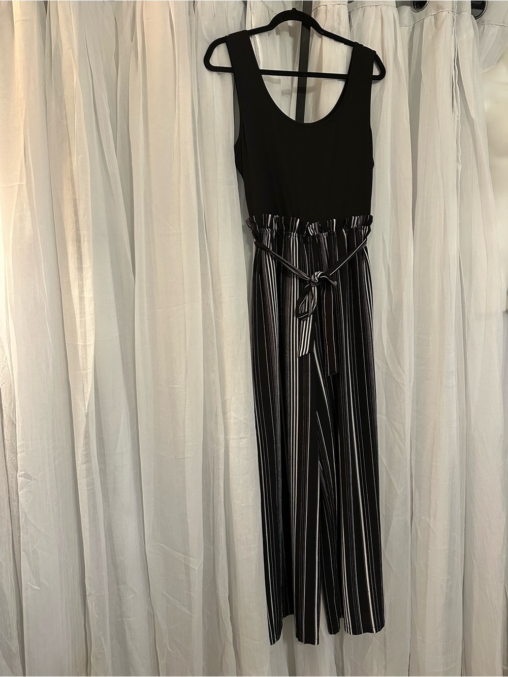 Lily Rose Black and White Striped Maxi Jumpsuit